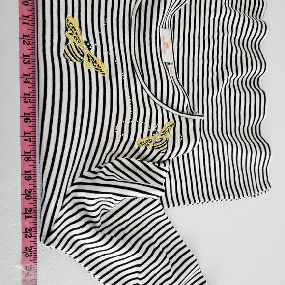 Quacker Factory Womens Sequin Bee Embroidered Black Striped Blouse Size M Summer - Picture 6 of 9